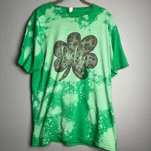 Jerzees Lucky 4 Leaf Clover Graphic‎ T-Shirt Bleach Dye St. Patrick's Day Size L